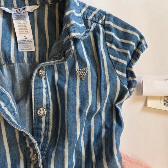 Guess Short Sleeve Denim Tulle Dress Size 4T - Picture 3 of 10